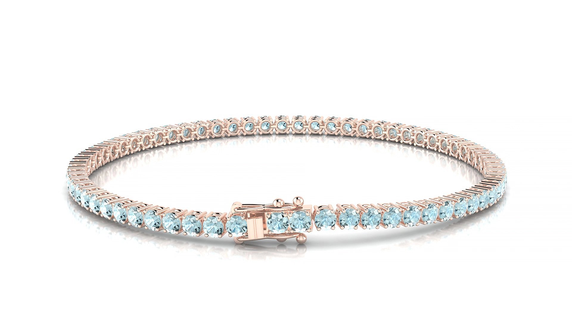 Capri | 18k Rose Gold 2.5 mm Round Natural Aquamarine 15 cm Tennis Bracelet