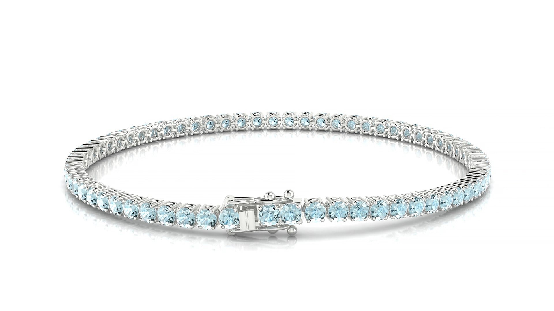 Capri | 18k White Gold 2.5 mm Round Natural Aquamarine 16 cm Tennis Bracelet