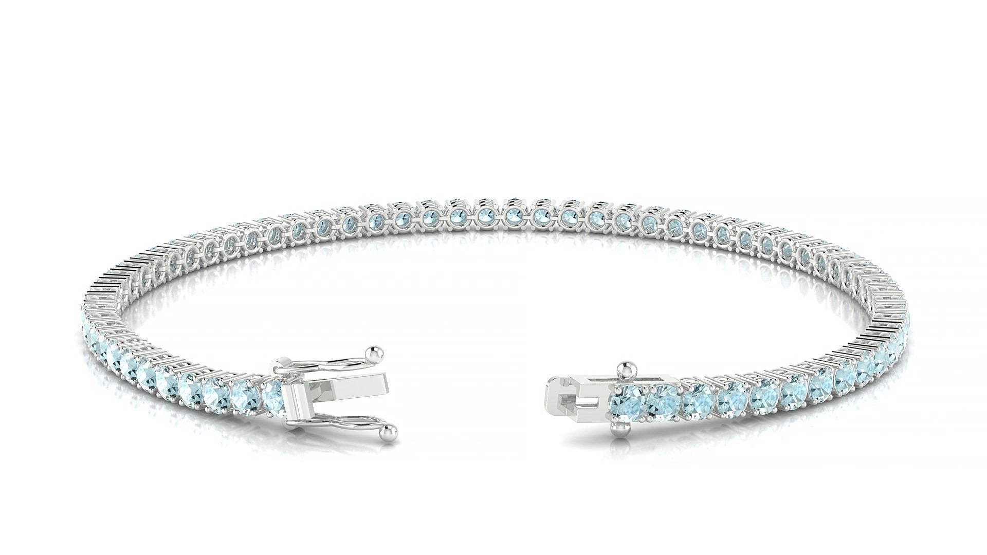 Capri | 18k White Gold 2.5 mm Round Natural Aquamarine 15 cm Tennis Bracelet