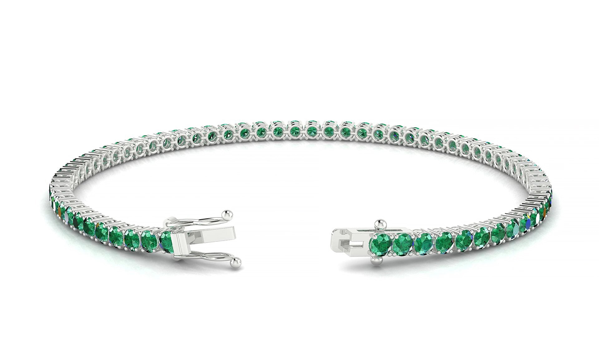 Capri | 18k White Gold 2.5 mm Round Natural Emerald 15 cm Tennis Bracelet