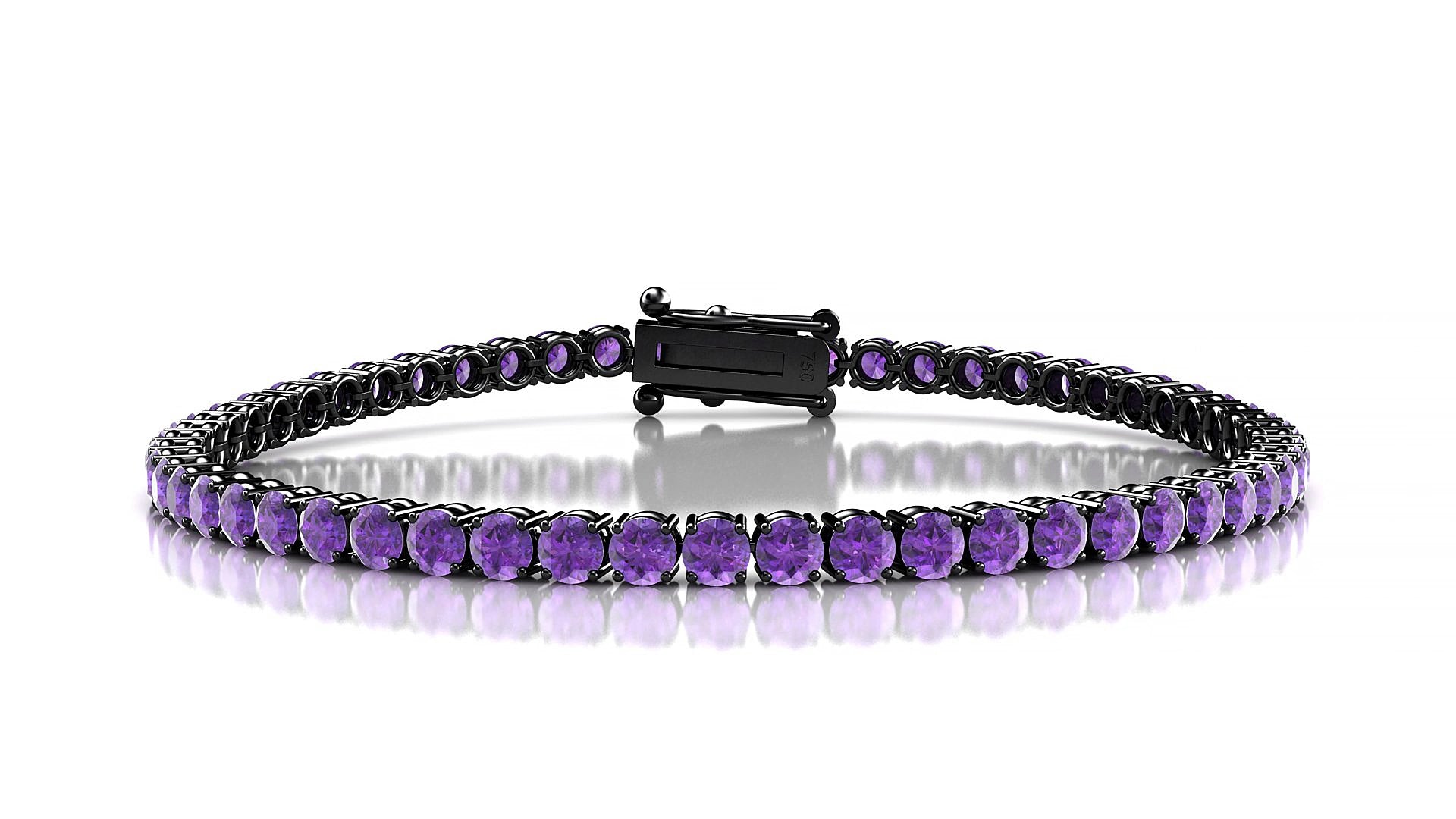 Capri | 18k Black Gold 3 mm Round Natural Amethyst 15 cm Tennis Bracelet