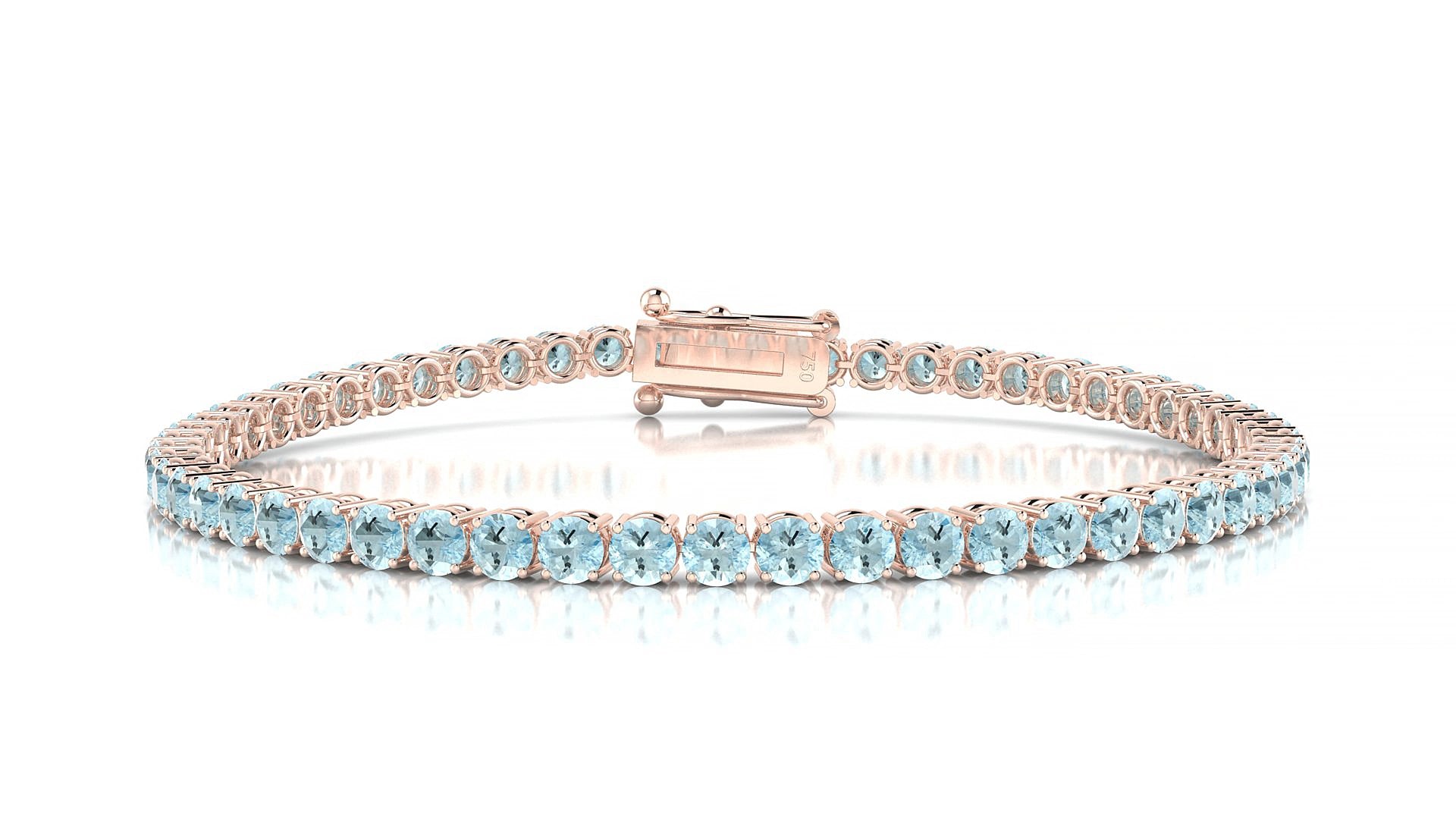 Capri | 18k Rose Gold 3 mm Round Natural Aquamarine 15 cm Tennis Bracelet