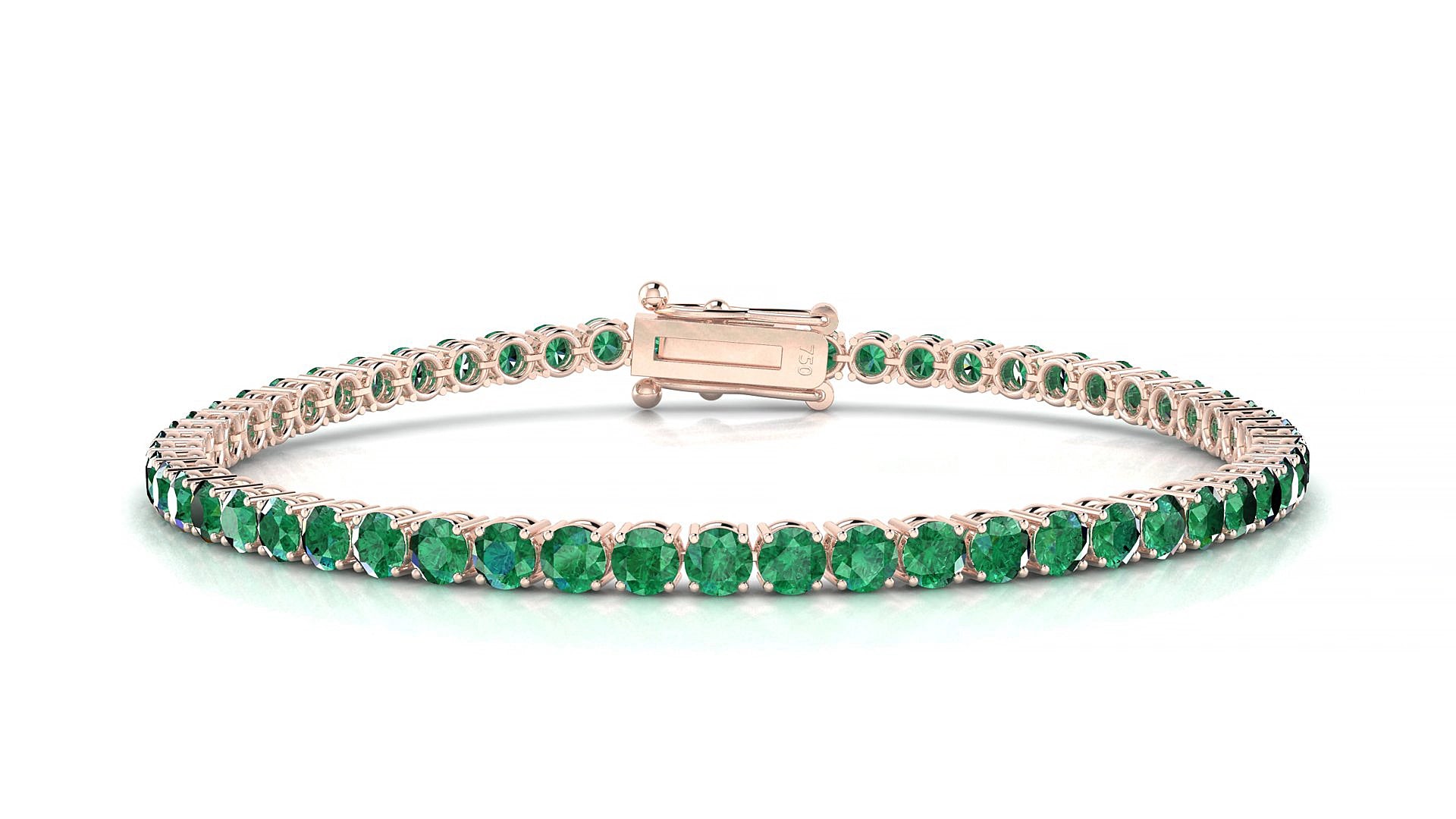 Capri | 18k Rose Gold 3 mm Round Natural Emerald 15 cm Tennis Bracelet