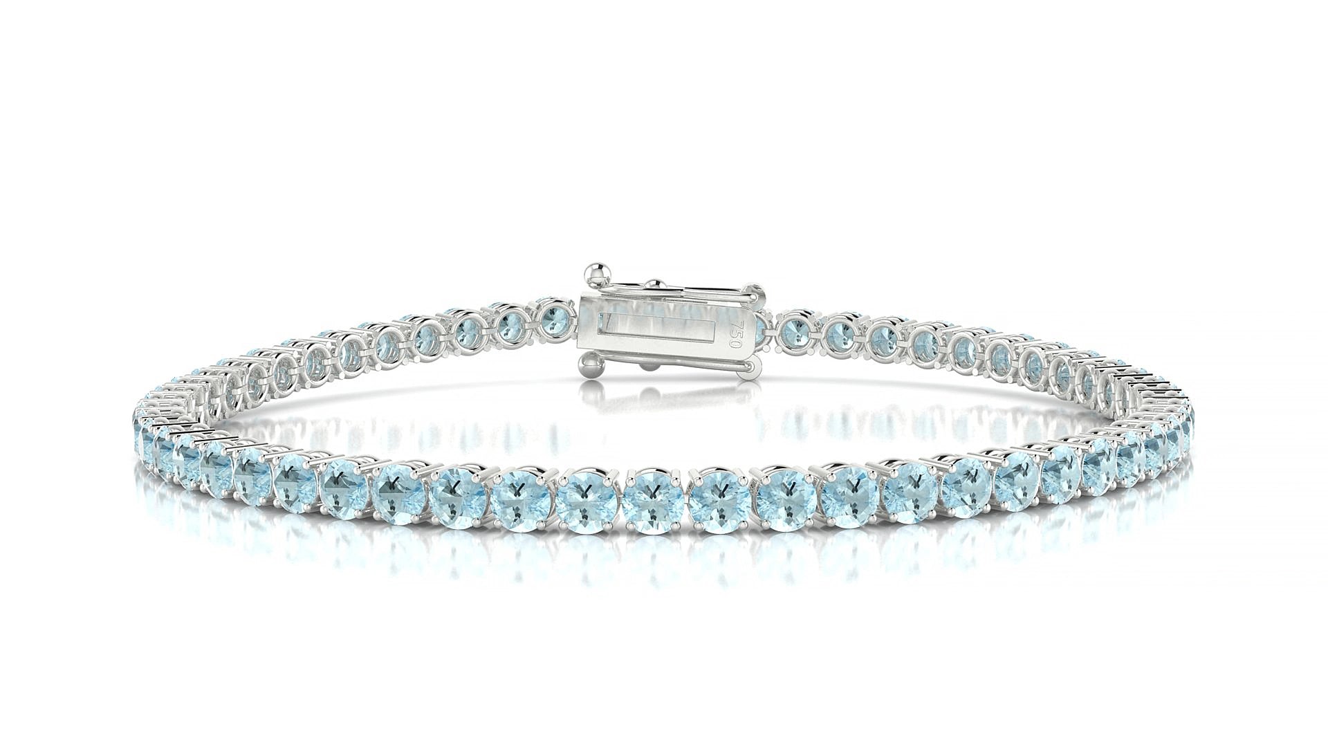 Capri | 18k White Gold 3 mm Round Natural Aquamarine 19 cm Tennis Bracelet