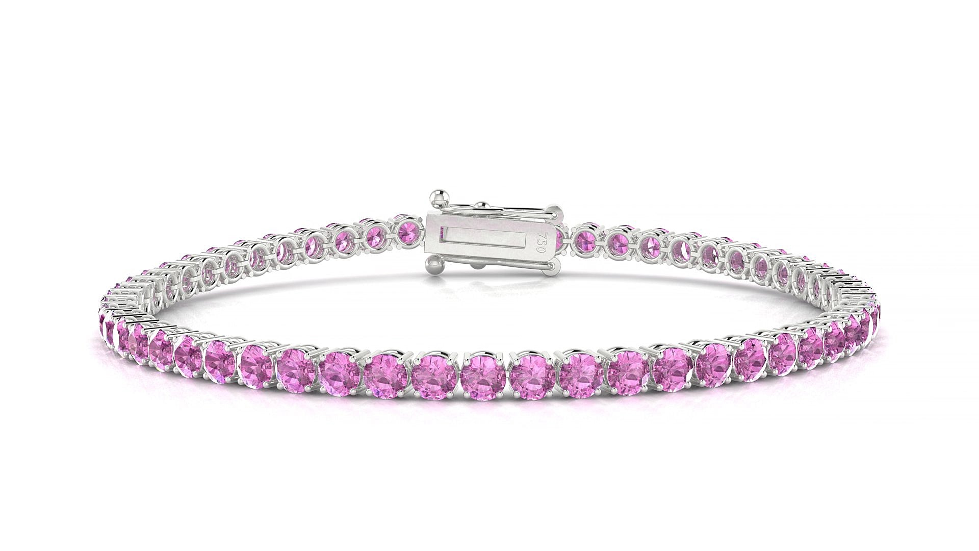 Capri | 18k White Gold 3 mm Round Natural Pink Sapphire 15 cm Tennis Bracelet