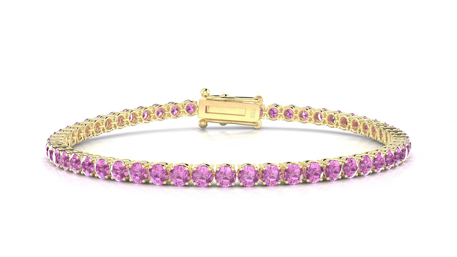 Capri | 18k Yellow Gold 3 mm Round Natural Pink Sapphire 15 cm Tennis Bracelet