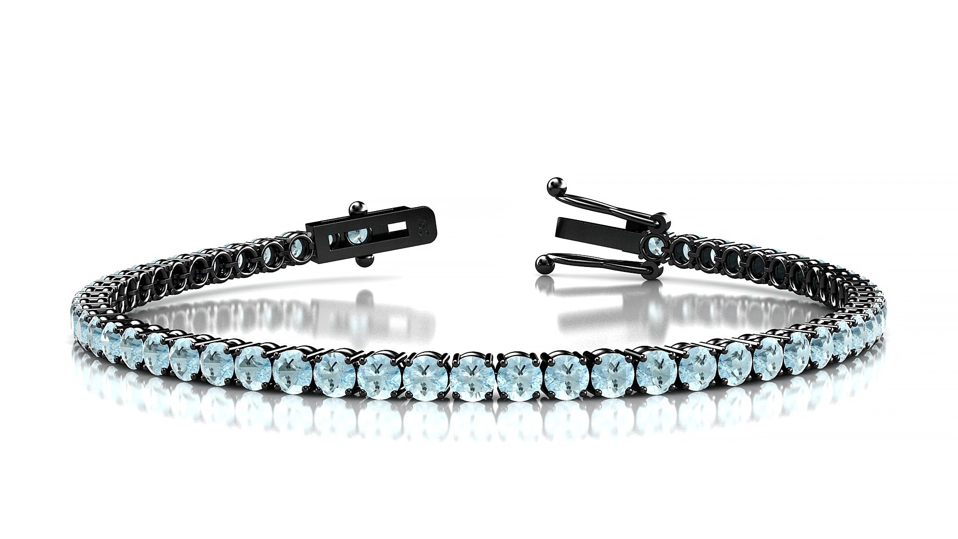Capri | 18k Black Gold 3 mm Round Natural Aquamarine 15 cm Tennis Bracelet