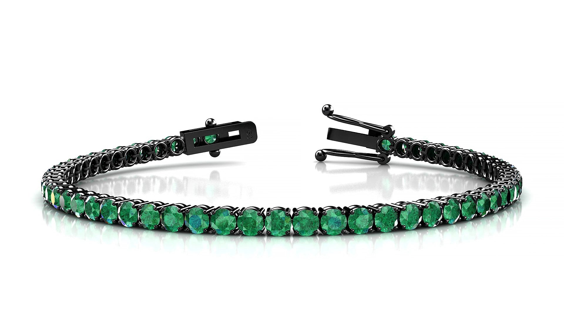 Capri | 18k Black Gold 3 mm Round Natural Emerald 16 cm Tennis Bracelet