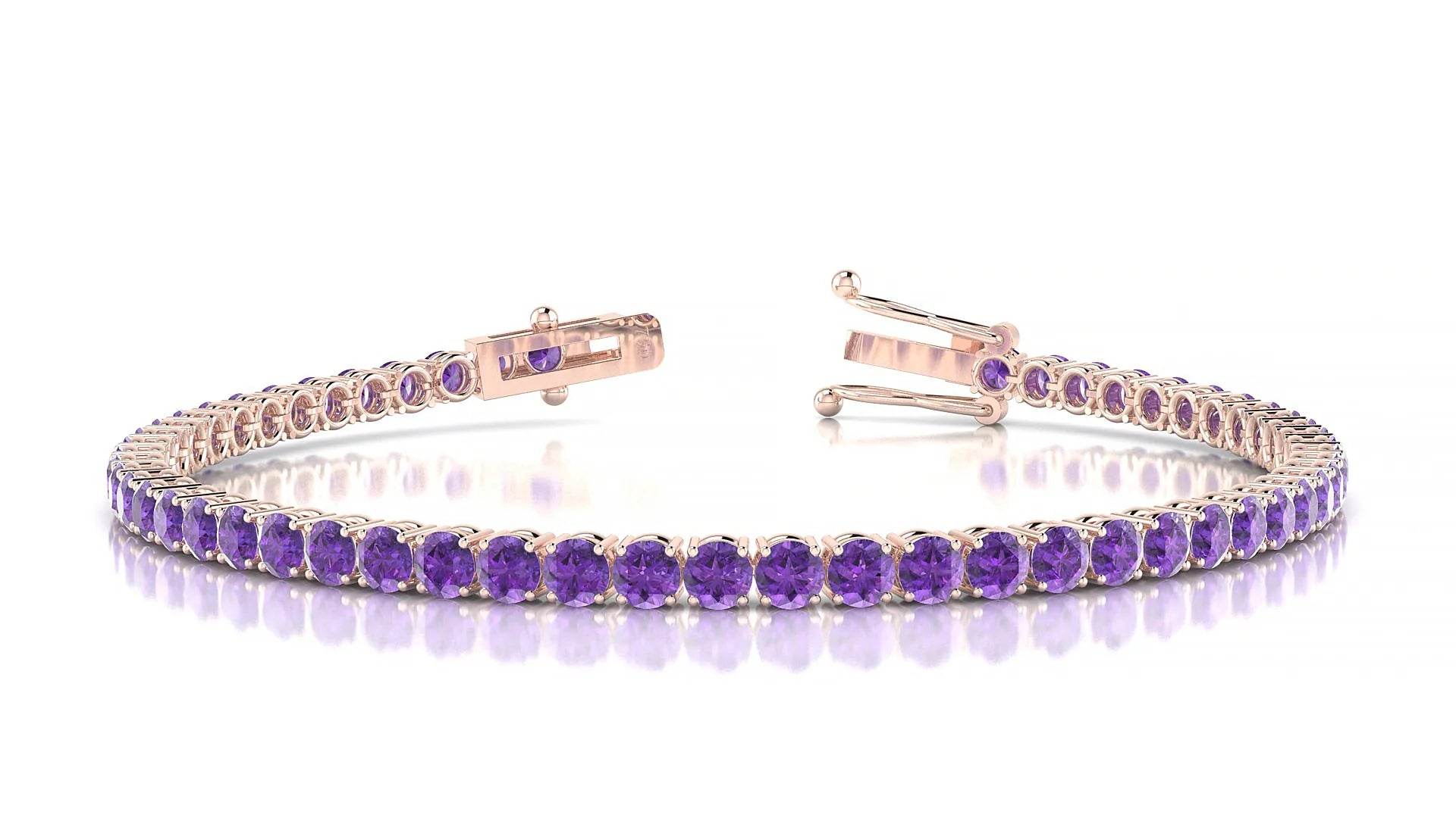 Capri | 18k Rose Gold 3 mm Round Natural Amethyst Tennis Bracelet