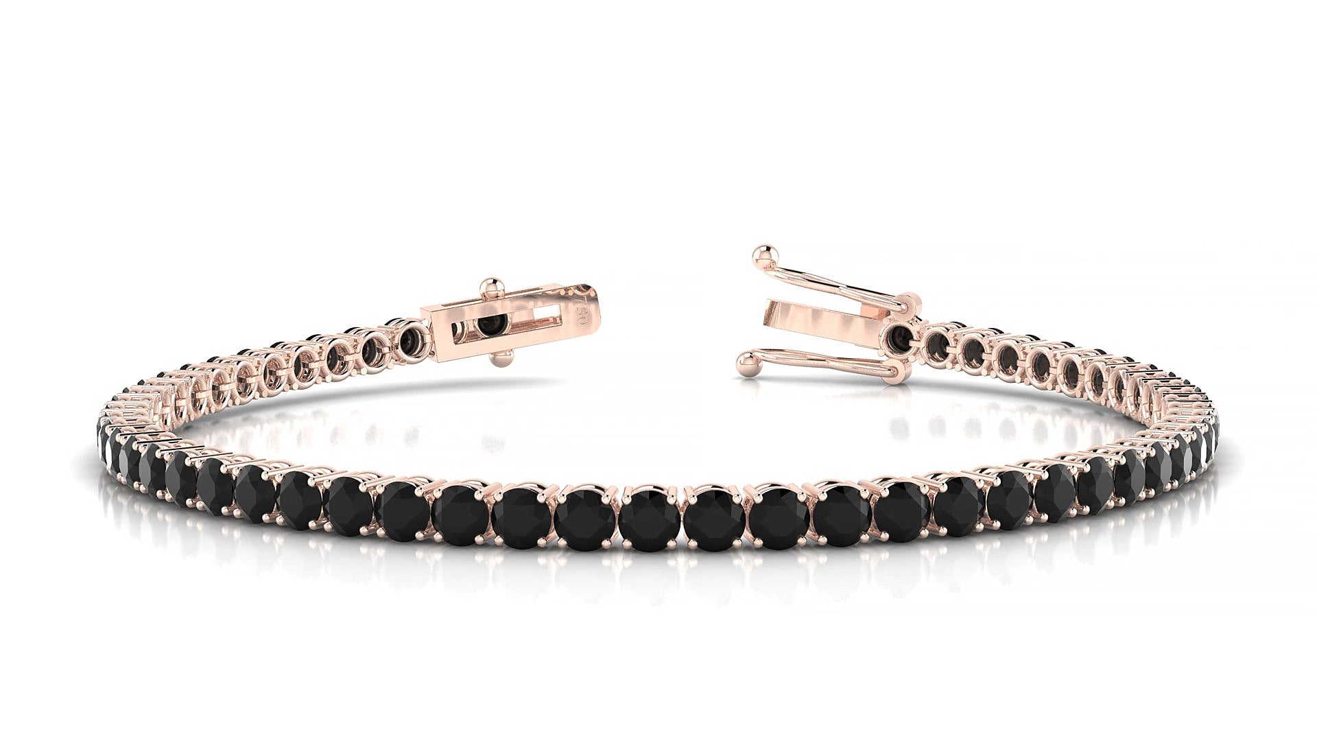 Capri | 18k Rose Gold 3 mm Round Natural Black Diamond 15 cm Tennis Bracelet