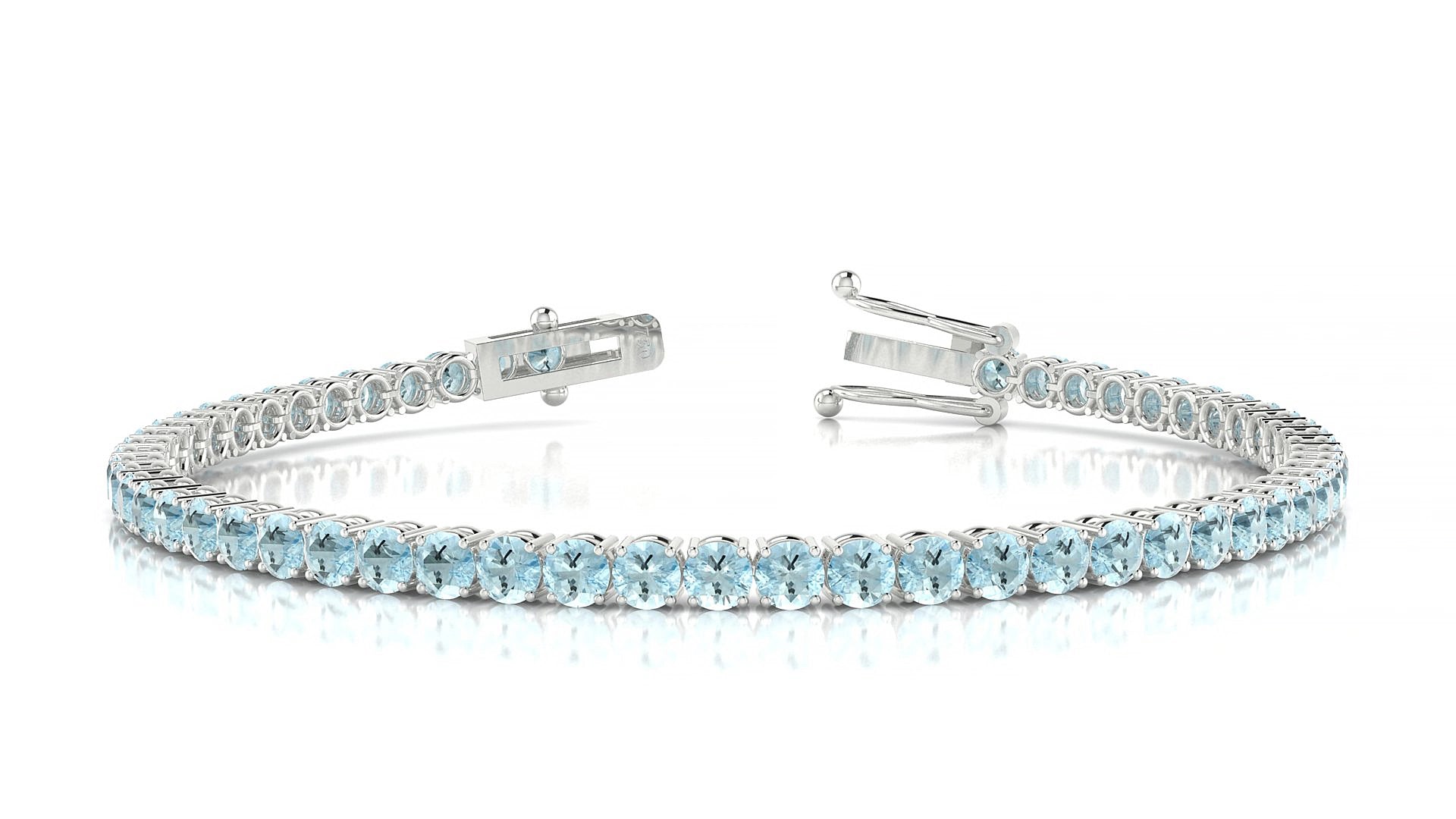 Capri | 18k White Gold 3 mm Round Natural Aquamarine 15 cm Tennis Bracelet