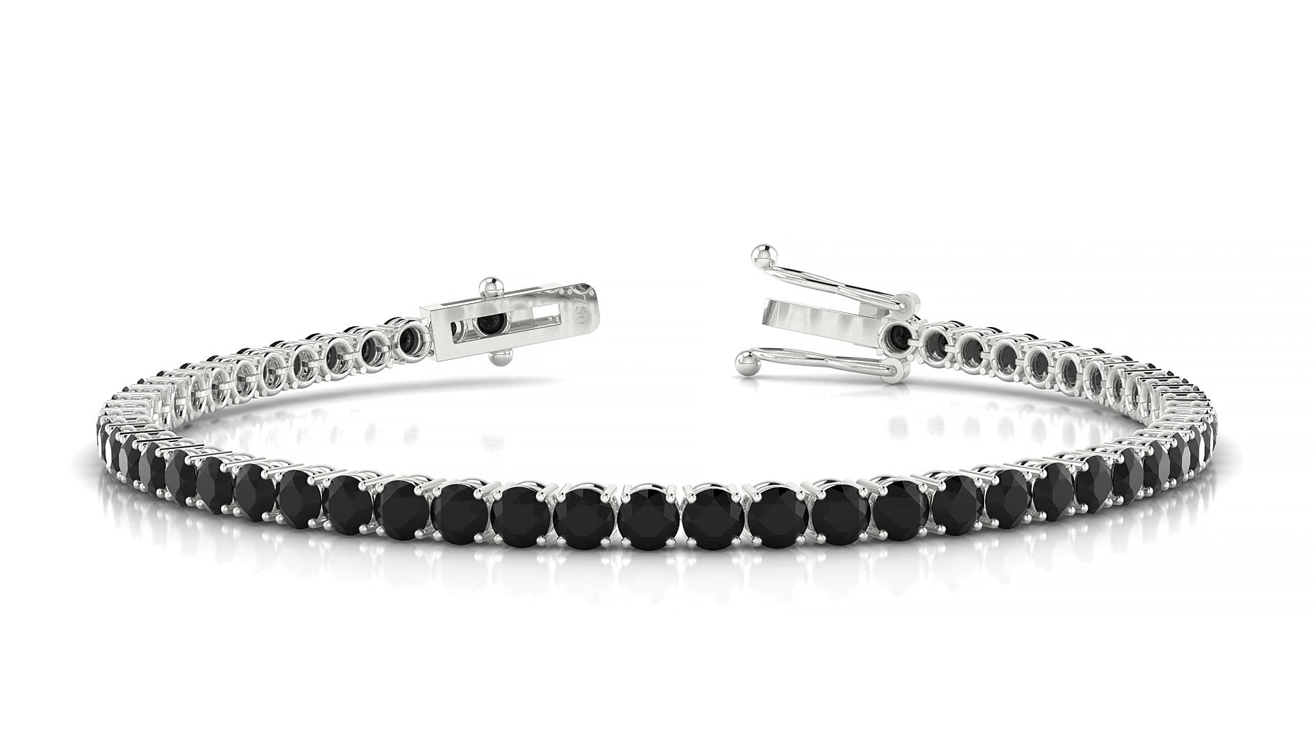 Capri | 18k White Gold 3 mm Round Natural Black Diamond 15 cm Tennis Bracelet