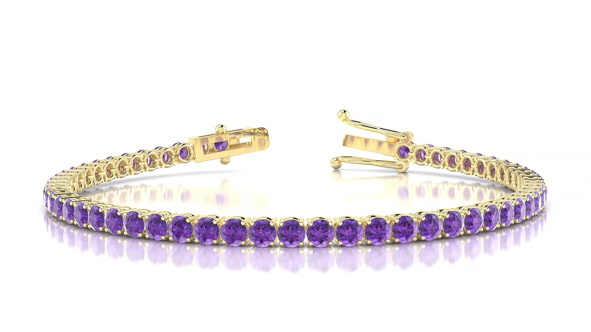 Capri | 18k Yellow Gold 3 mm Round Natural Amethyst Tennis Bracelet