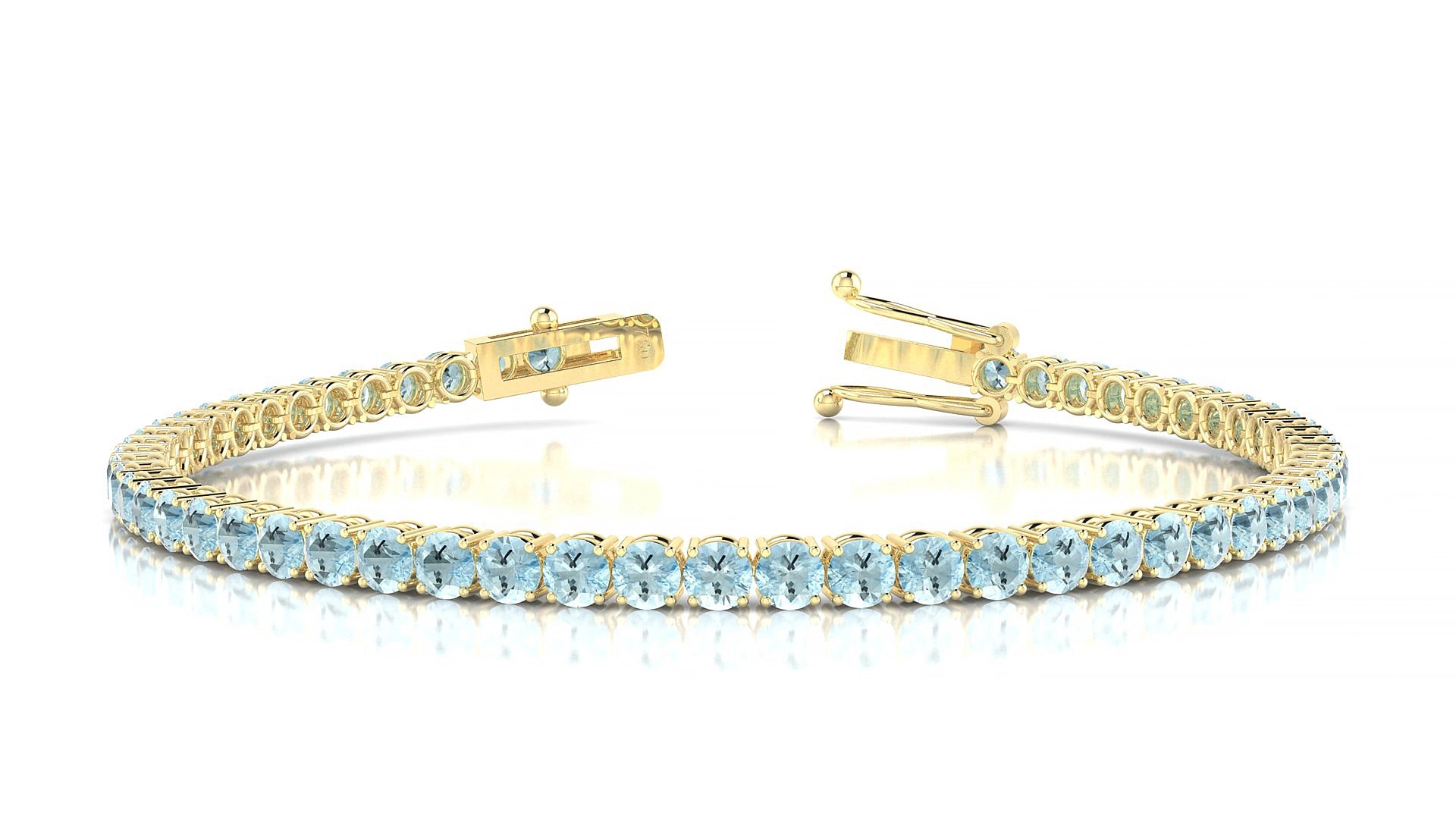 Capri | 18k Yellow Gold 3 mm Round Natural Aquamarine 15 cm Tennis Bracelet