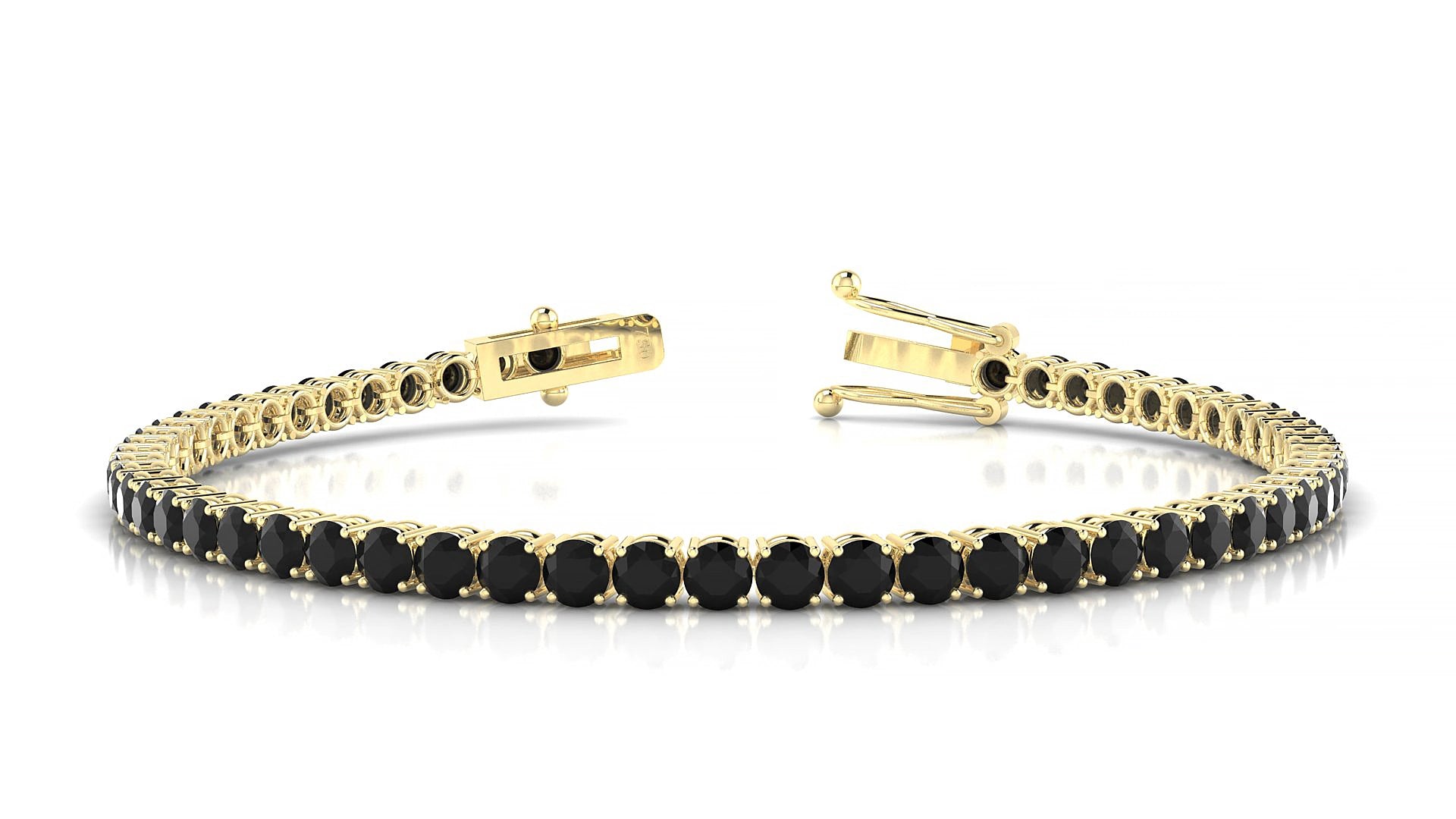 Capri | 18k Yellow Gold 3 mm Round Natural Black Diamond 15 cm Tennis Bracelet