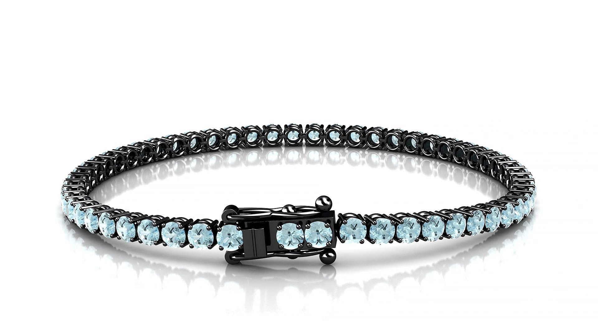 Capri | 18k Black Gold 3 mm Round Natural Aquamarine 15 cm Tennis Bracelet
