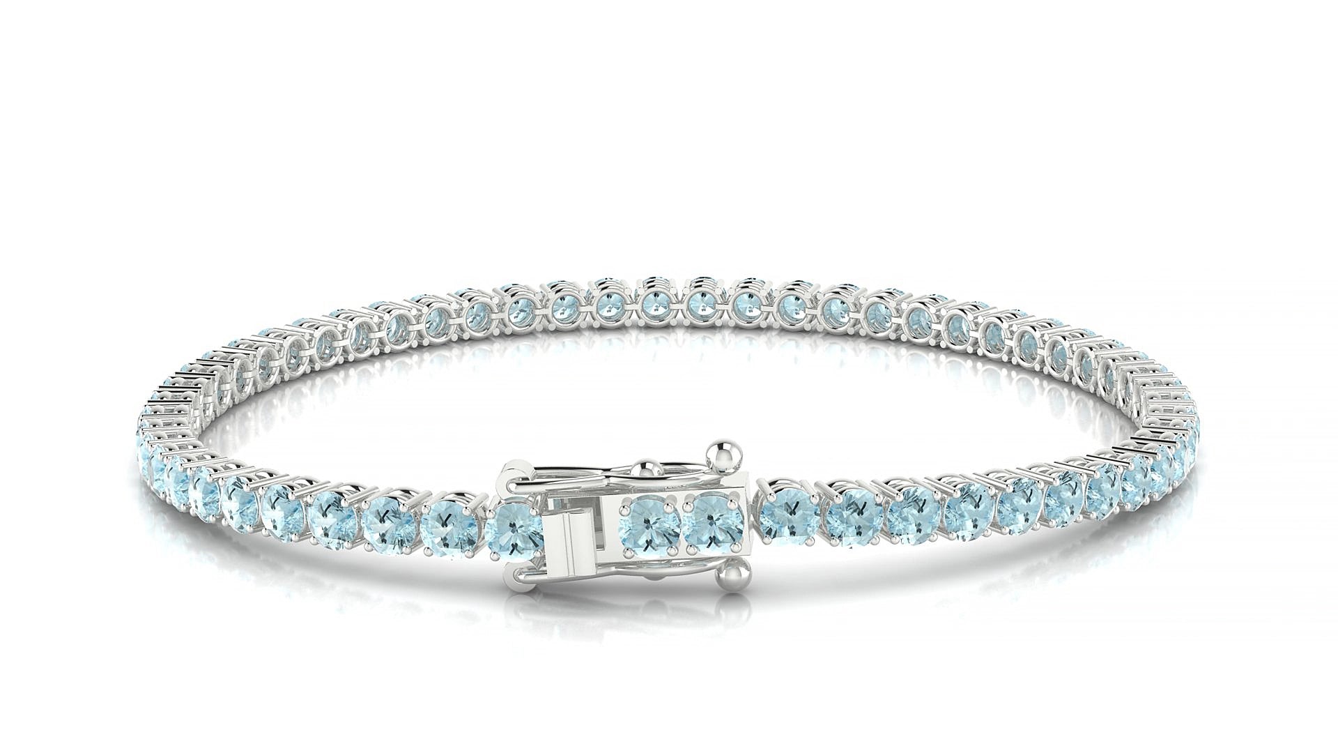 Capri | 18k White Gold 3 mm Round Natural Aquamarine 15 cm Tennis Bracelet