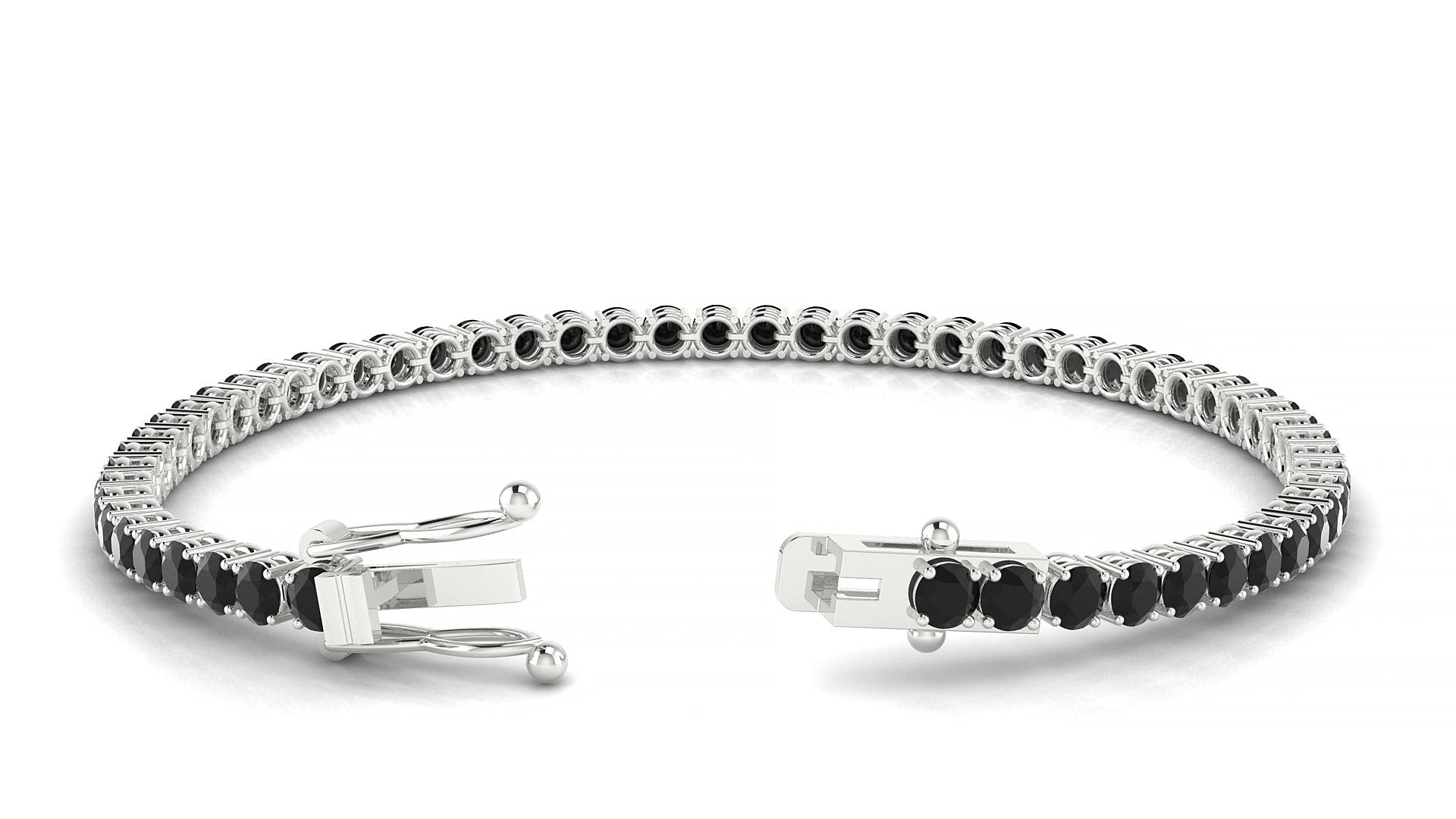 Capri | 18k White Gold 3 mm Round Natural Black Diamond 15 cm Tennis Bracelet