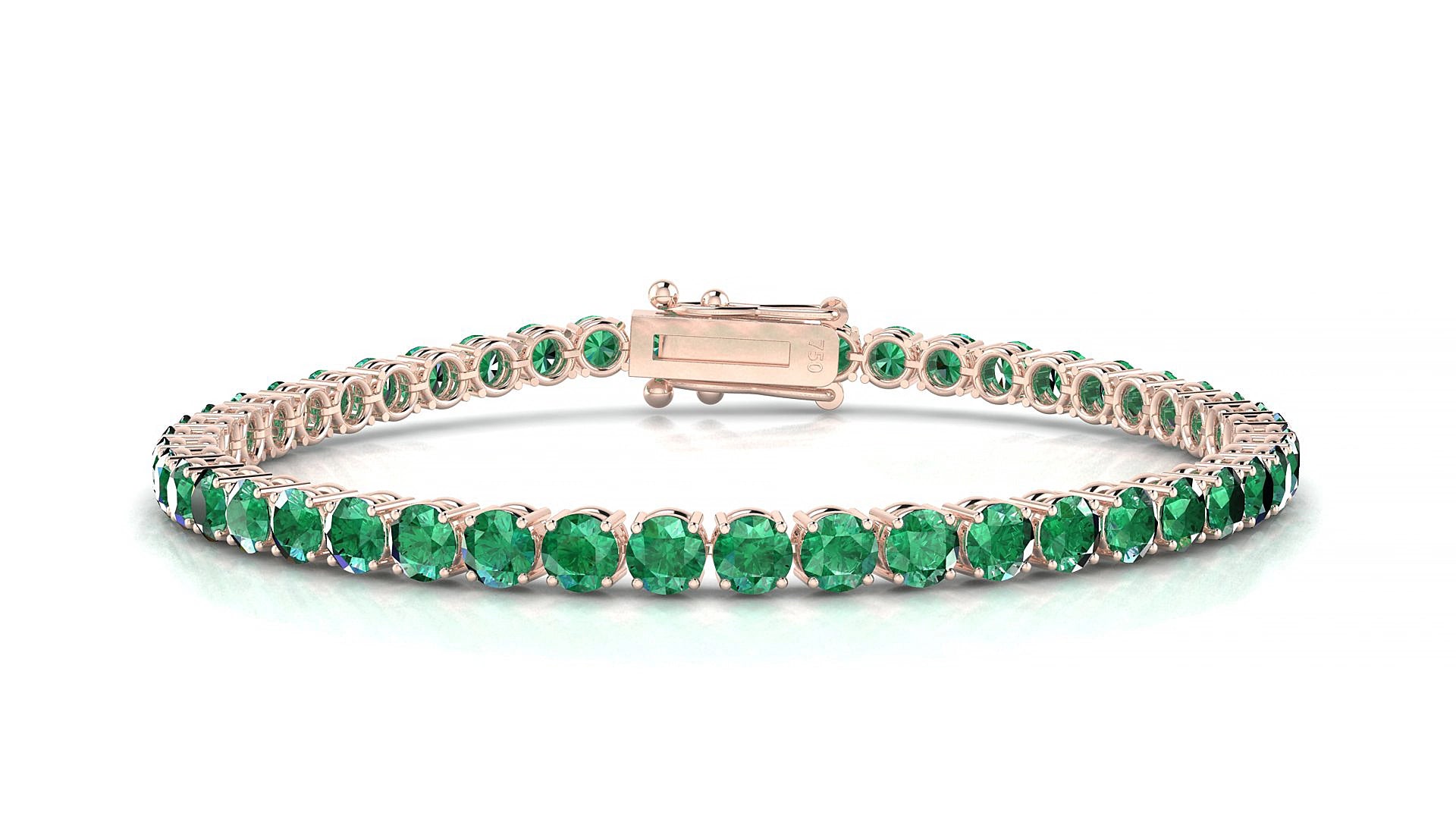 Capri | 18k Rose Gold 3.4 mm Round Natural Emerald 15 cm Tennis Bracelet