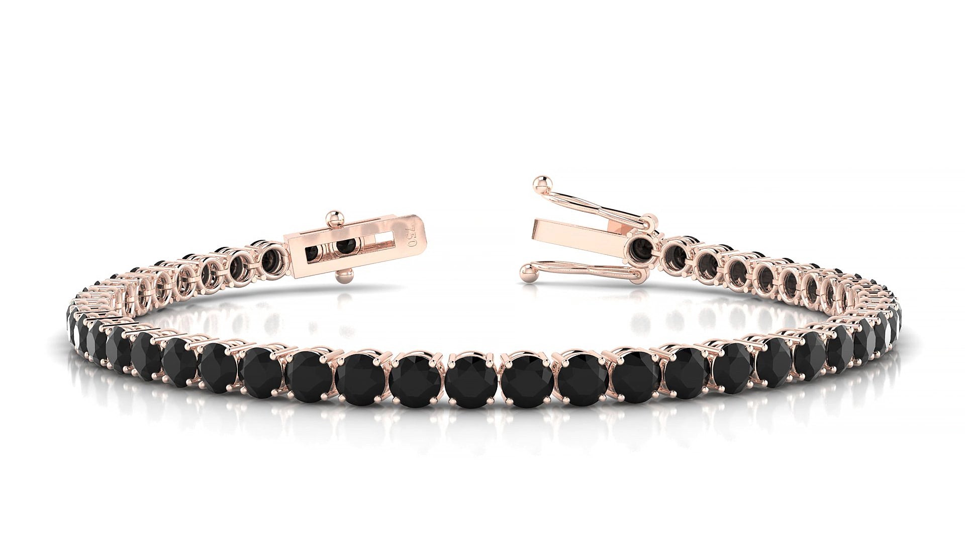 Capri | 18k Rose Gold 3.4 mm Round Natural Black Diamond 15 cm Tennis Bracelet
