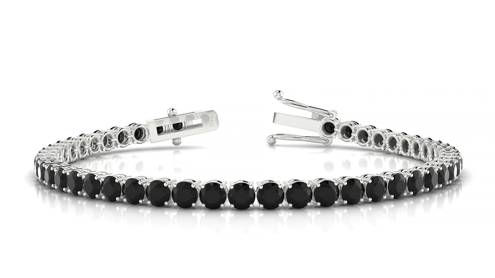 Capri | 18k White Gold 3.4 mm Round Natural Black Diamond 15 cm Tennis Bracelet