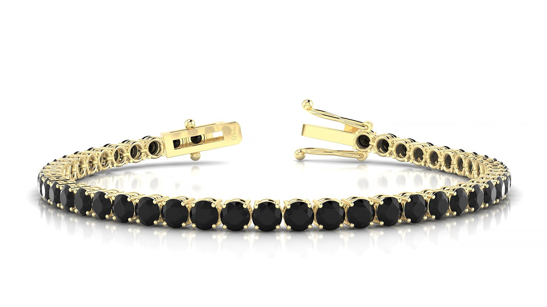Capri | 18k Yellow Gold 3.4 mm Round Natural Black Diamond 15 cm Tennis Bracelet