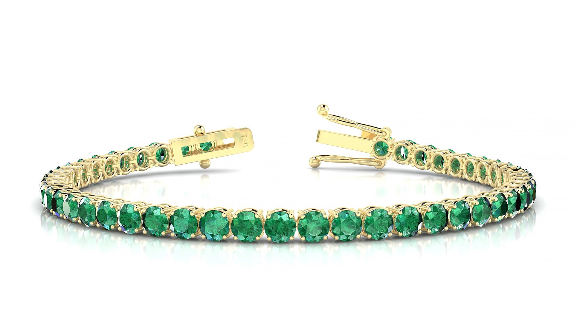Capri | 18k Yellow Gold 3.4 mm Round Natural Emerald 19 cm Tennis Bracelet