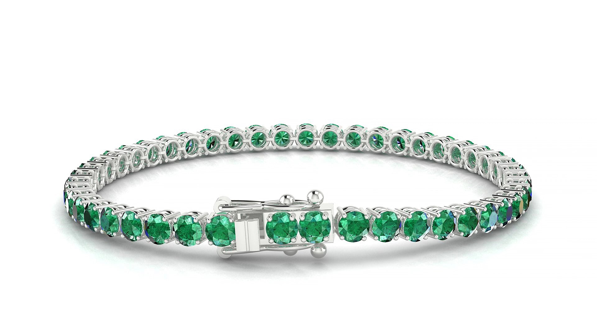 Capri | 18k White Gold 3.4 mm Round Natural Emerald 15 cm Tennis Bracelet