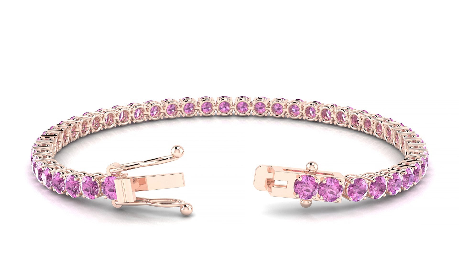 Capri | 18k Rose Gold 3.4 mm Round Natural Pink Sapphire 15 cm Tennis Bracelet
