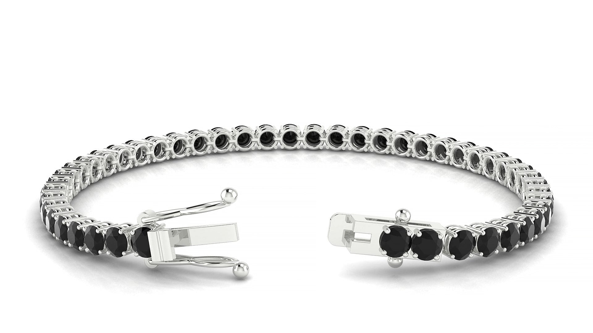 Capri | 18k White Gold 3.4 mm Round Natural Black Diamond 15 cm Tennis Bracelet