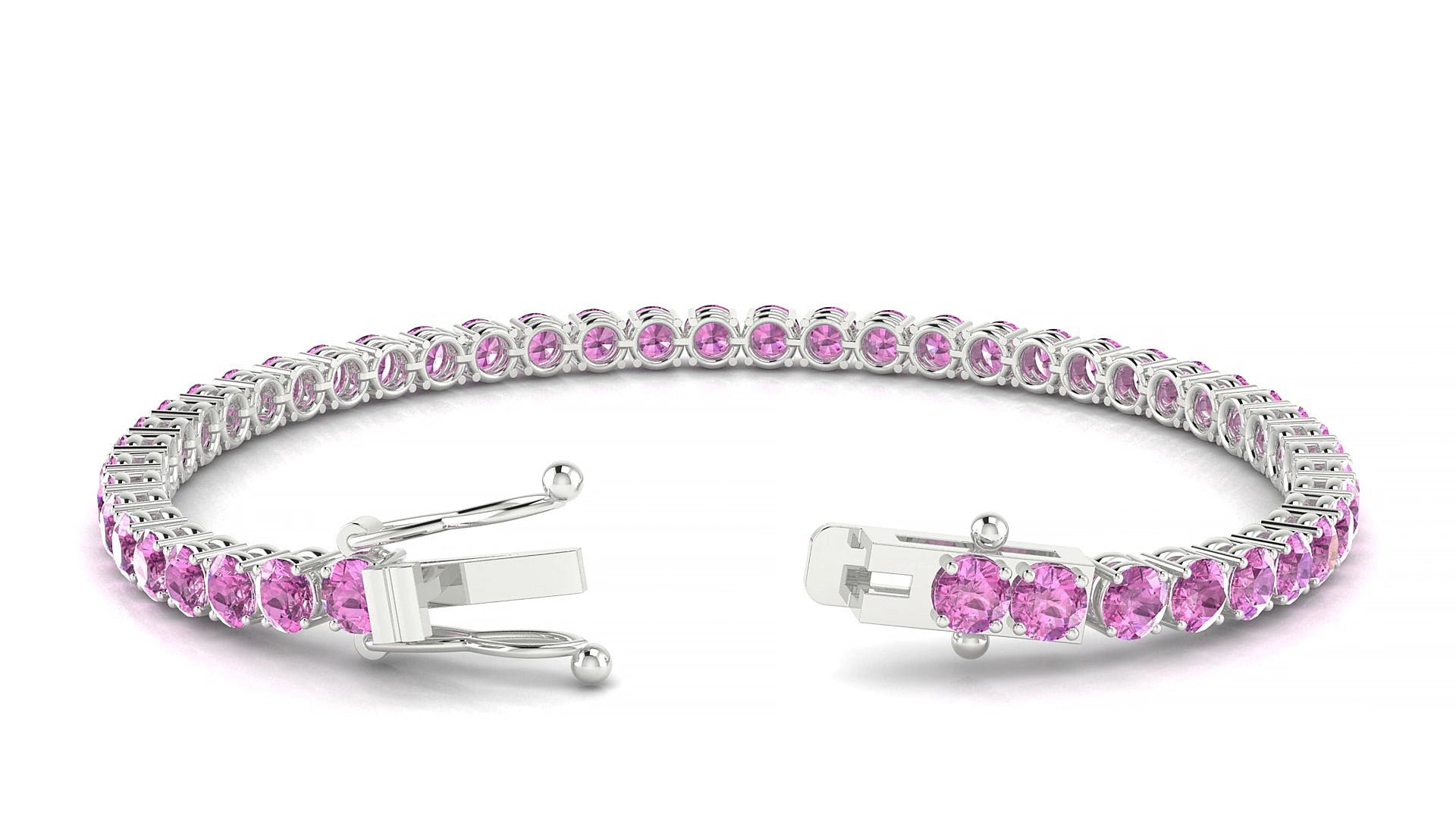 Capri | 18k White Gold 3.4 mm Round Natural Pink Sapphire 20 cm Tennis Bracelet