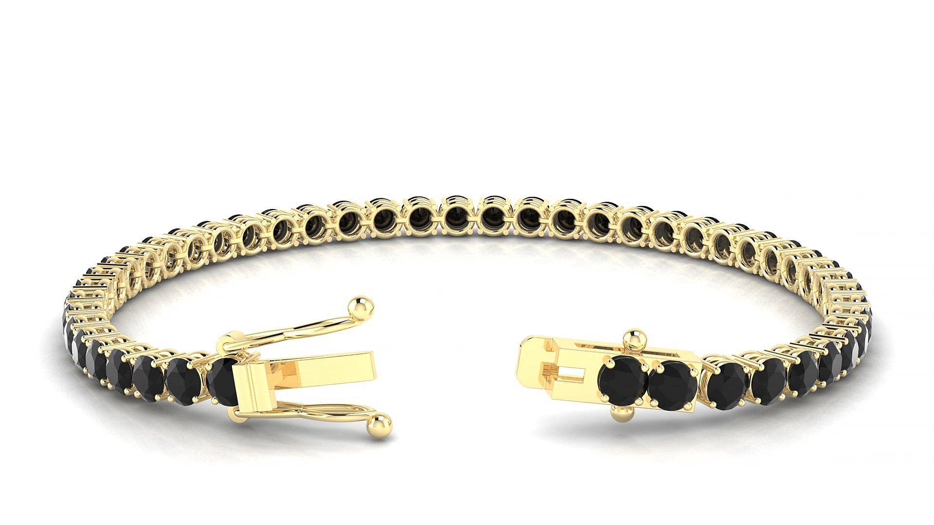 Capri | 18k Yellow Gold 3.4 mm Round Natural Black Diamond 15 cm Tennis Bracelet
