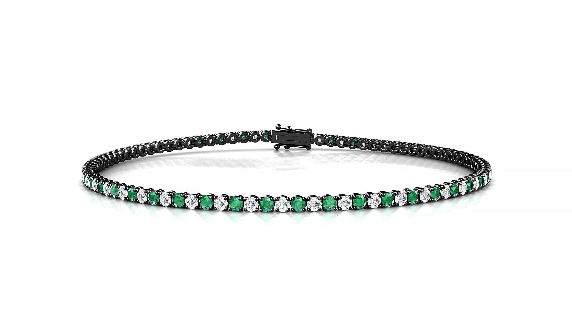 Firenze 1-1 | 18k Black Gold 1.7 mm Round Natural Emerald & Diamond Tennis Bracelet