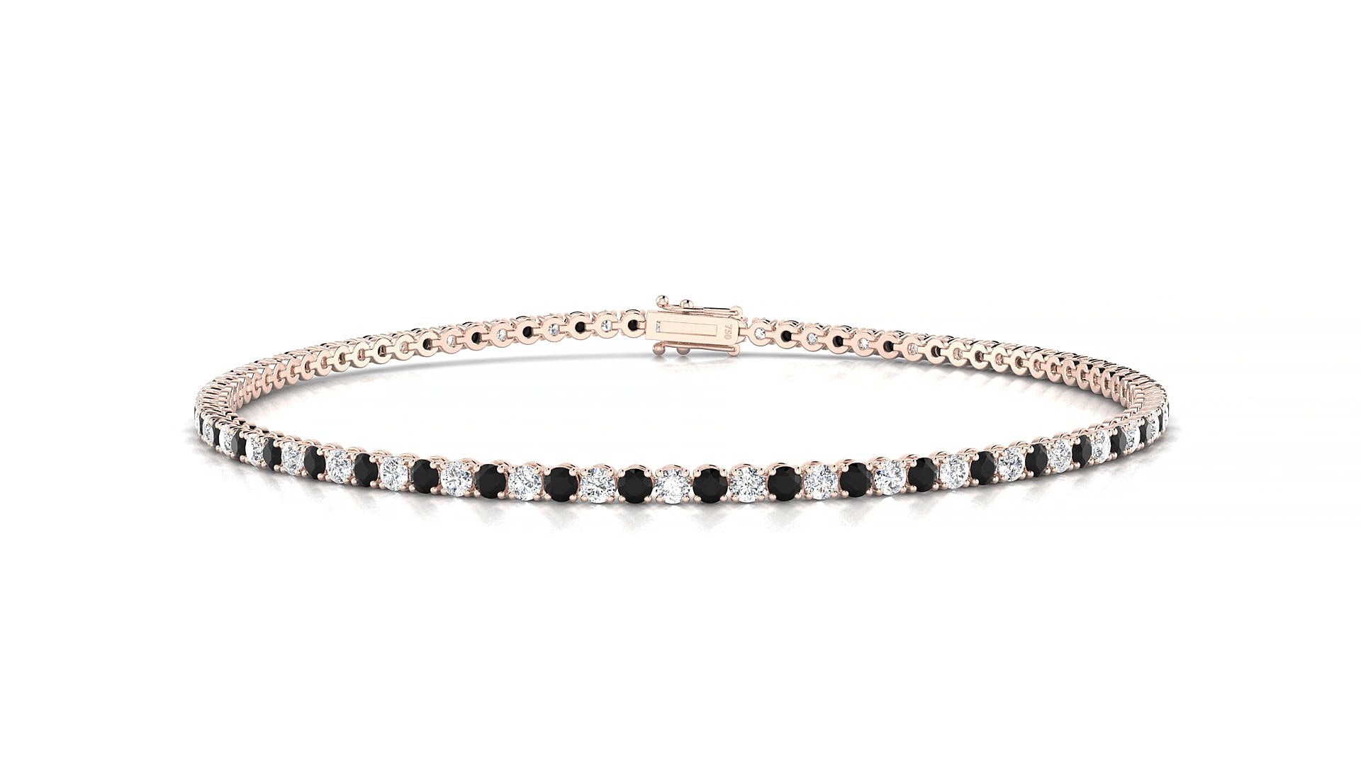Firenze 1-1 | 18k Rose Gold 1.7 mm Round Natural Black Diamond & Diamond 15 cm Tennis Bracelet