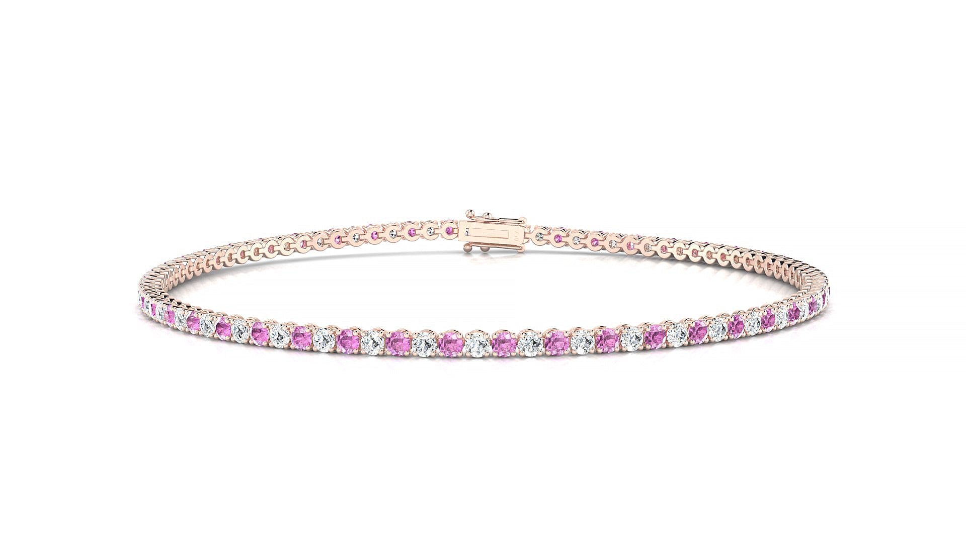 Firenze 1-1 | 18k Rose Gold 1.7 mm Round Natural Pink Sapphire & Diamond Tennis Bracelet