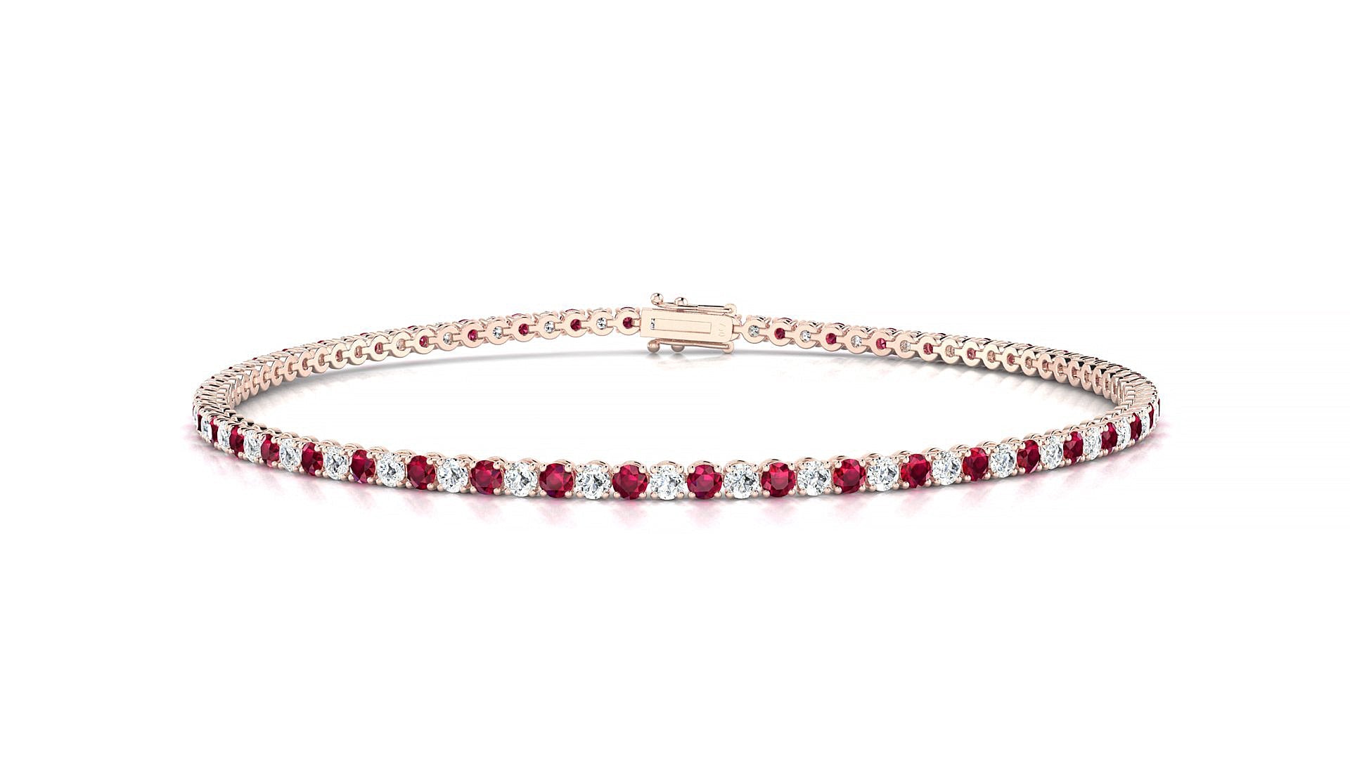Firenze 1-1 | 18k Rose Gold 1.7 mm Round Natural Ruby & Diamond Tennis Bracelet