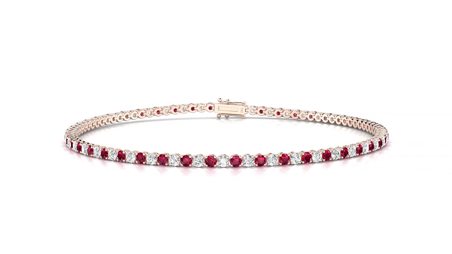 Firenze 1-1 | 18k Rose Gold 1.7 mm Round Natural Ruby & Diamond 15 cm Tennis Bracelet