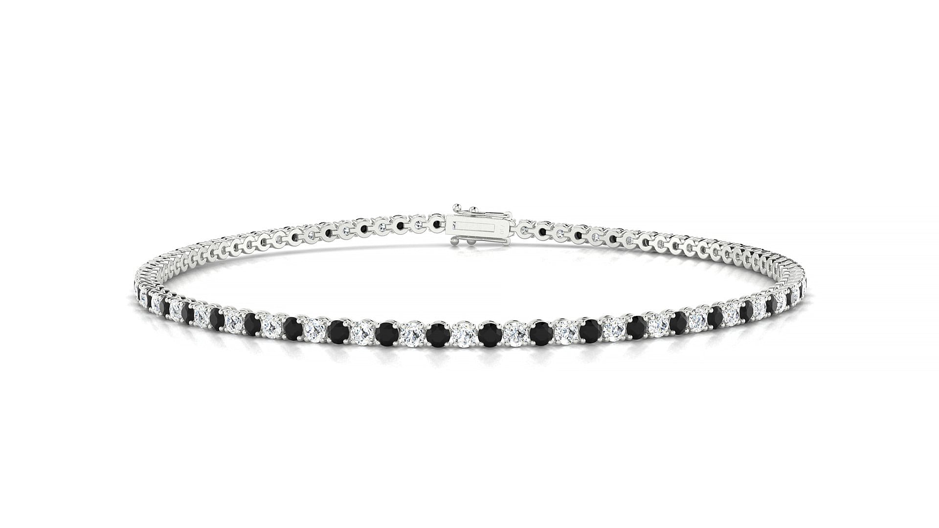 Firenze 1-1 | 18k White Gold 1.7 mm Round Natural Black Diamond & Diamond Tennis Bracelet