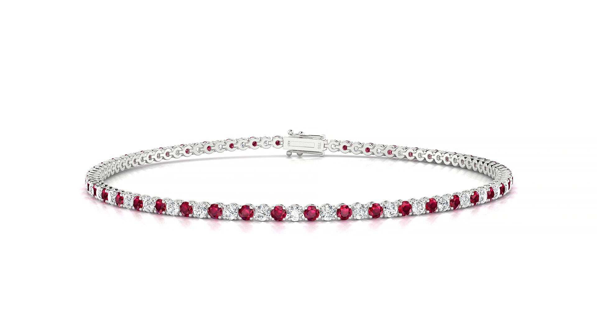 Firenze 1-1 | 18k White Gold 1.7 mm Round Natural Ruby & Diamond 15 cm Tennis Bracelet