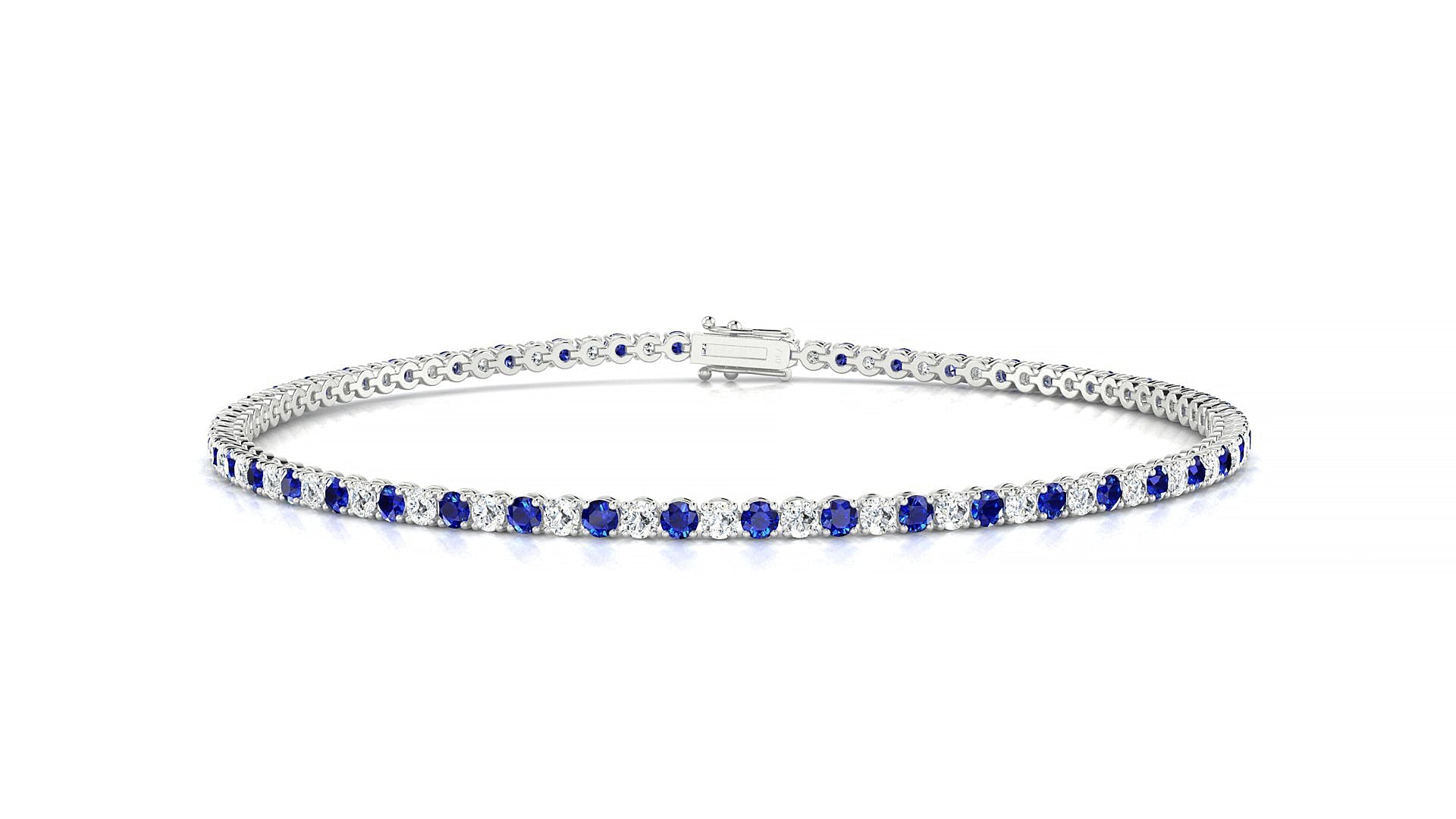 Firenze 1-1 | 18k White Gold 1.7 mm Round Natural Sapphire & Diamond Tennis Bracelet