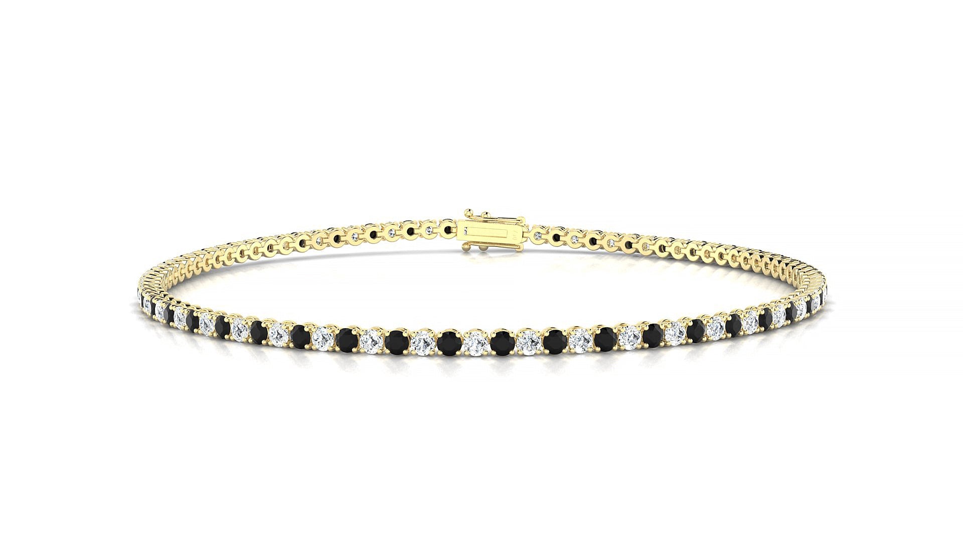 Firenze 1-1 | 18k Yellow Gold 1.7 mm Round Natural Black Diamond & Diamond Tennis Bracelet