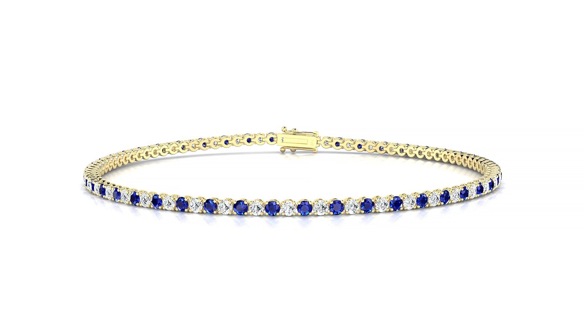 Firenze 1-1 | 18k Yellow Gold 1.7 mm Round Natural Sapphire & Diamond Tennis Bracelet