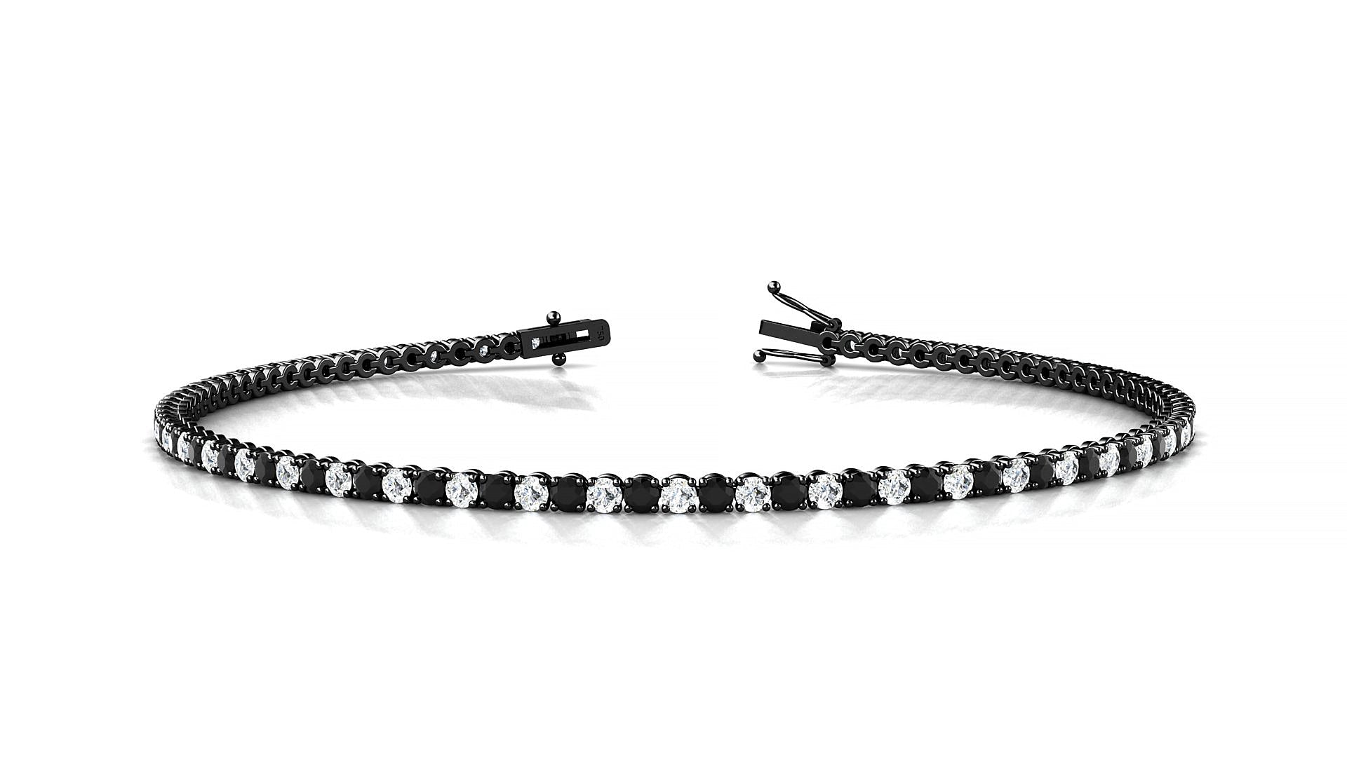 Firenze 1-1 | 18k Black Gold 1.7 mm Round Natural Black Diamond & Diamond Tennis Bracelet