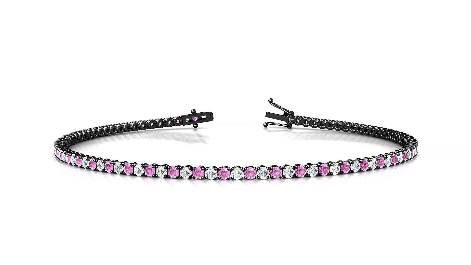 Firenze 1-1 | 18k Black Gold 1.7 mm Round Natural Pink Sapphire & Diamond Tennis Bracelet