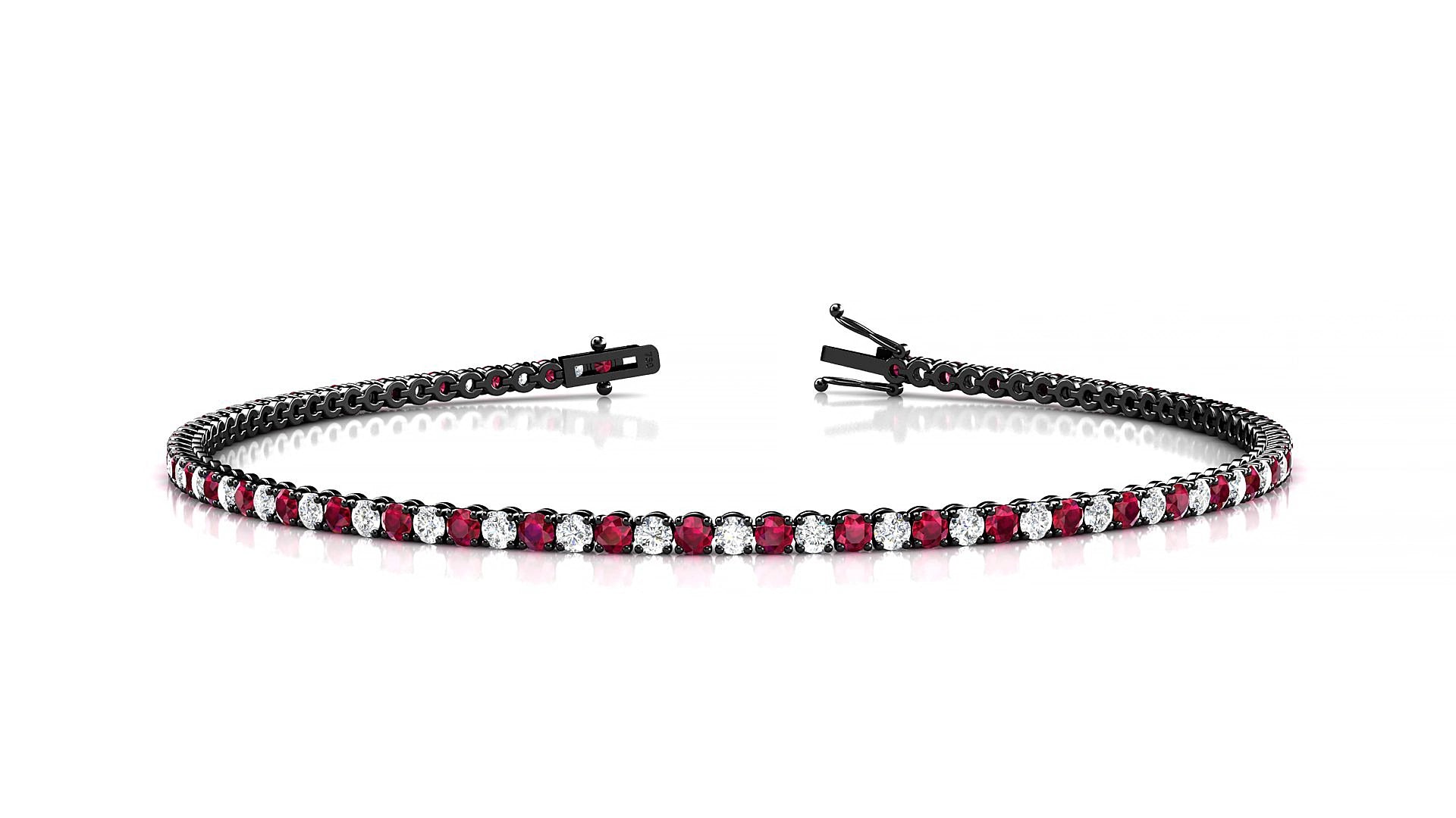 Firenze 1-1 | 18k Black Gold 1.7 mm Round Natural Ruby & Diamond 15 cm Tennis Bracelet