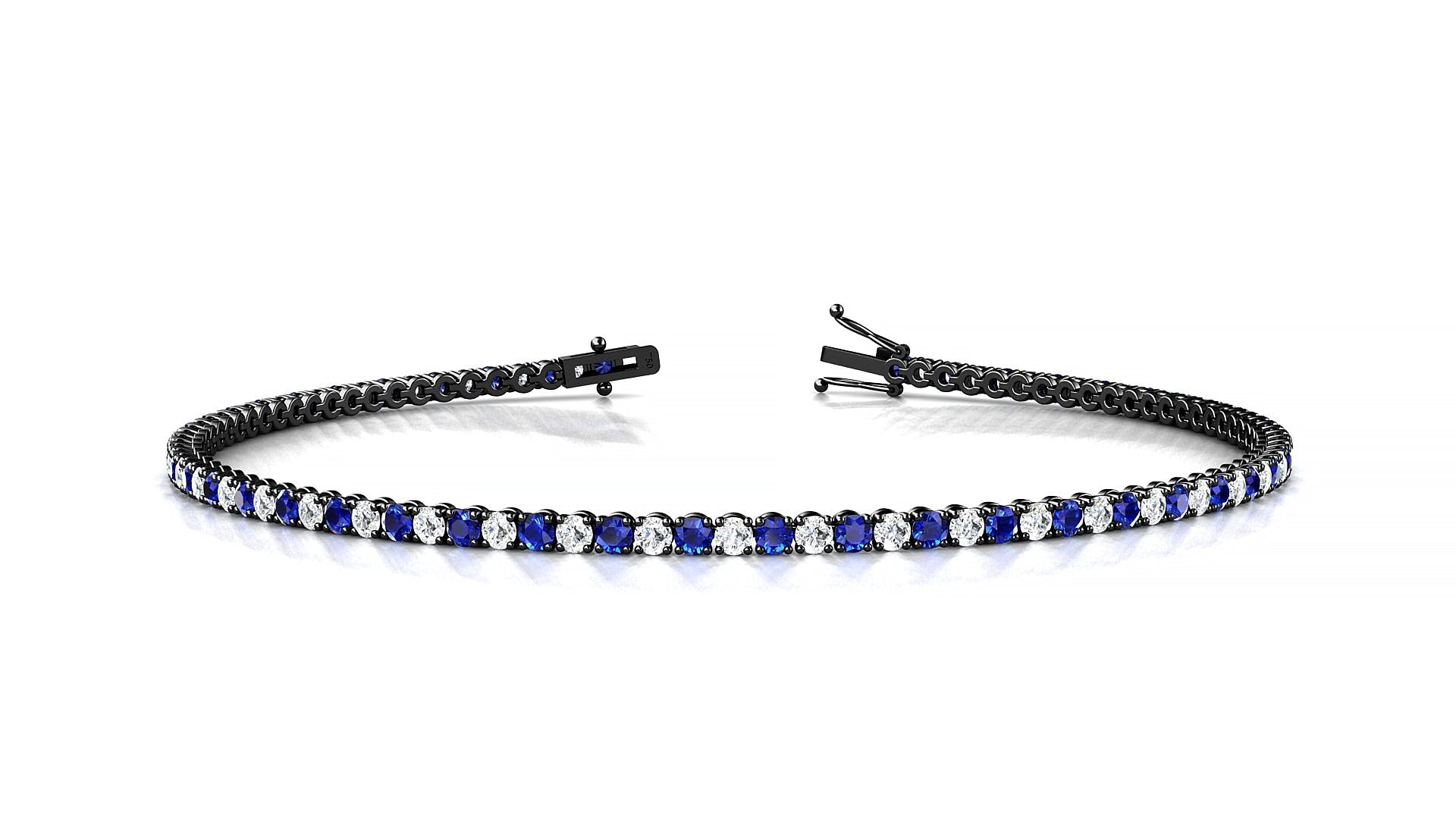 Firenze 1-1 | 18k Black Gold 1.7 mm Round Natural Sapphire & Diamond Tennis Bracelet