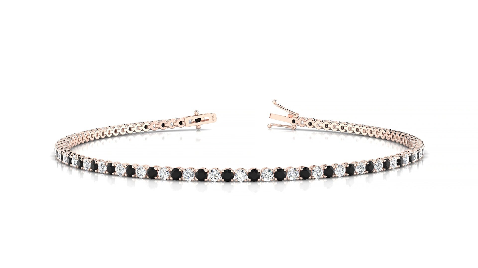 Firenze 1-1 | 18k Rose Gold 1.7 mm Round Natural Black Diamond & Diamond 15 cm Tennis Bracelet