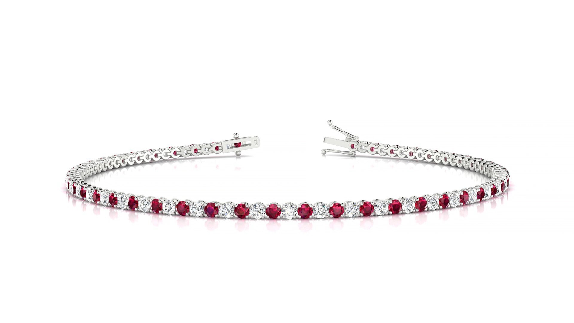 Firenze 1-1 | 18k White Gold 1.7 mm Round Natural Ruby & Diamond 15 cm Tennis Bracelet