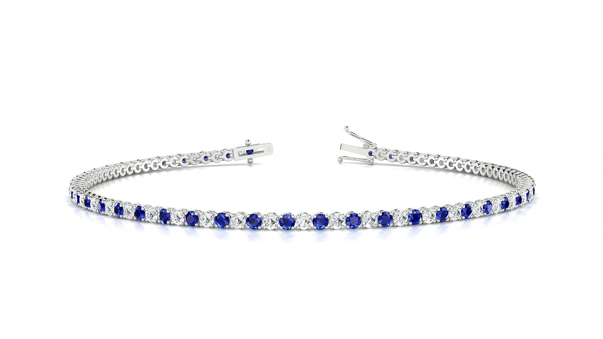 Firenze 1-1 | 18k White Gold 1.7 mm Round Natural Sapphire & Diamond Tennis Bracelet