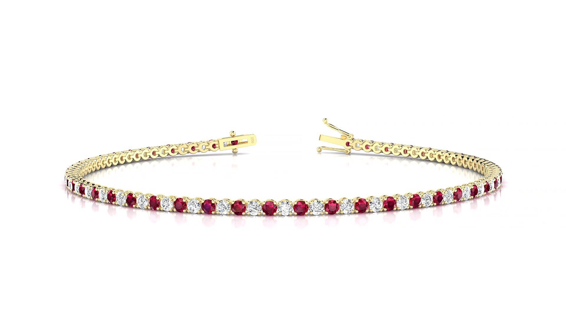 Firenze 1-1 | 18k Yellow Gold 1.7 mm Round Natural Ruby & Diamond 15 cm Tennis Bracelet